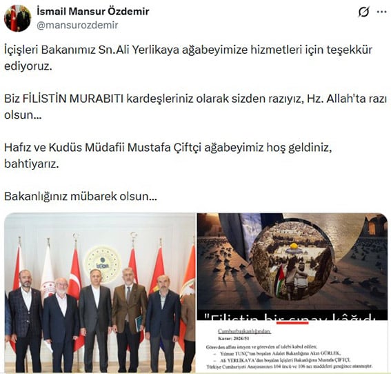 ÖNDER, Çiftçi’nin bakanlığını bu sözlerle kutladı: “Hafız ve Kudüs Müdafii Mustafa Çiftçi ağabeyimiz hoş geldiniz”