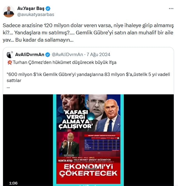 ‘Sadece arazisine 120 milyon dolar veren varsa…’! Avukat Yaşar Baş Turhan Çömez’i nakavt etti